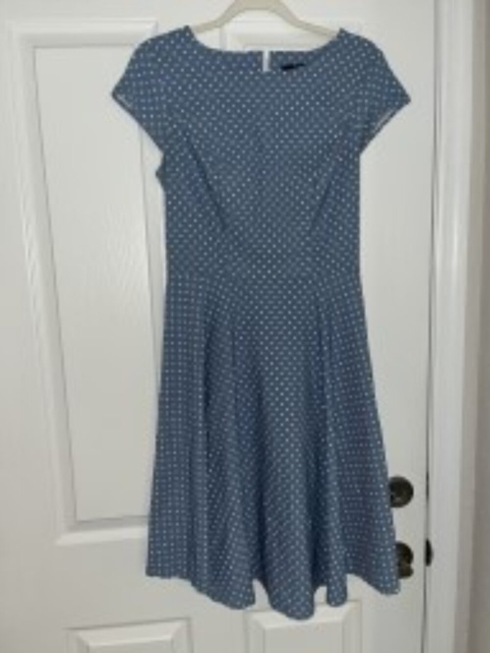 Dressystar Dress Women Blue/White Polka Dots, Cap Sleeve Retro Size Large